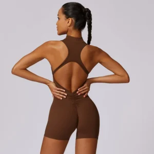 yoga kleding dames - chique bruine romper voor een gestroomlijnd silhouet