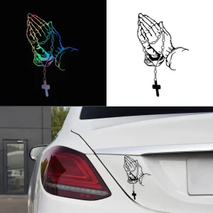 auto stickers - regenboog biddende handen met rozenkrans voor persoonlijke expressie