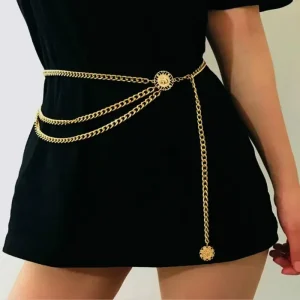 Riem dames - Elegante gouden schakelketting met decoratieve hanger