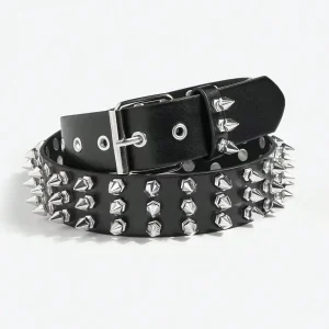 Riem dames - Zwarte leren riem met stoere metalen studs voor edgy look