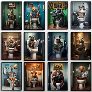 Posters - Hilarische Dieren op het Toilet voor Glimlachen in de Badkamer