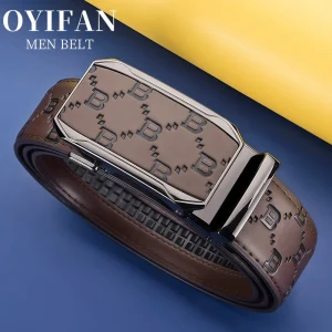 Riem heren - Elegante bruine print met automatisch slot voor gemak
